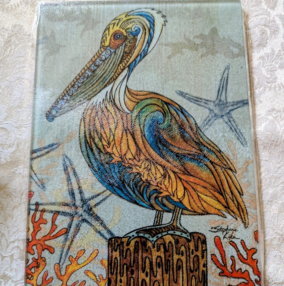 Colorful Pelican Art Glass Cutting Board